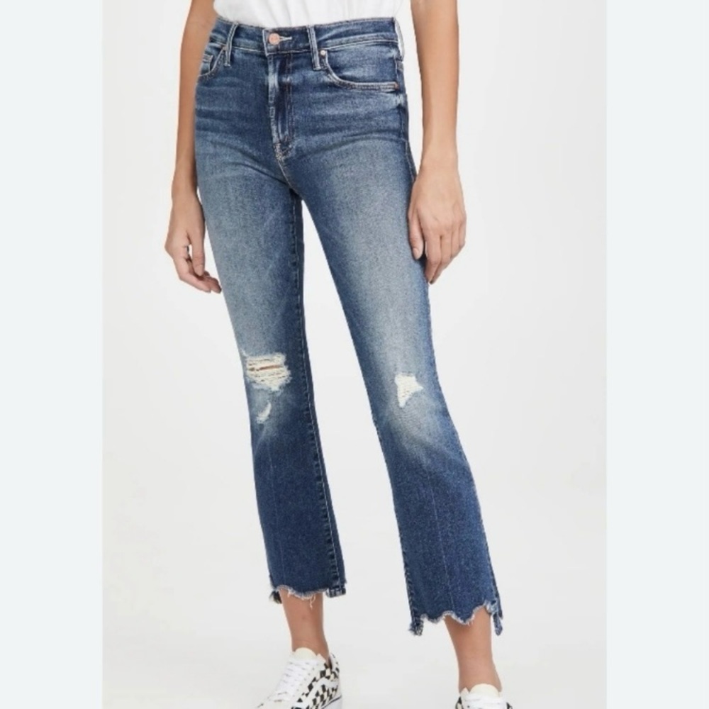 MOTHER The Insider Crop‎ Step Chew in Dancing On Coals Distressing Size 34 Jeans